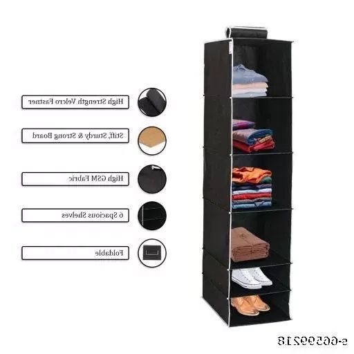 Non Woven Hanging 6 Shelves Foldable Wardrobe Closet Cloth Organizer  Hanging Shelf Organizer (black) Pack Of Pertaining To 6 Shelf Non Woven Wardrobes (Gallery 20 of 20)