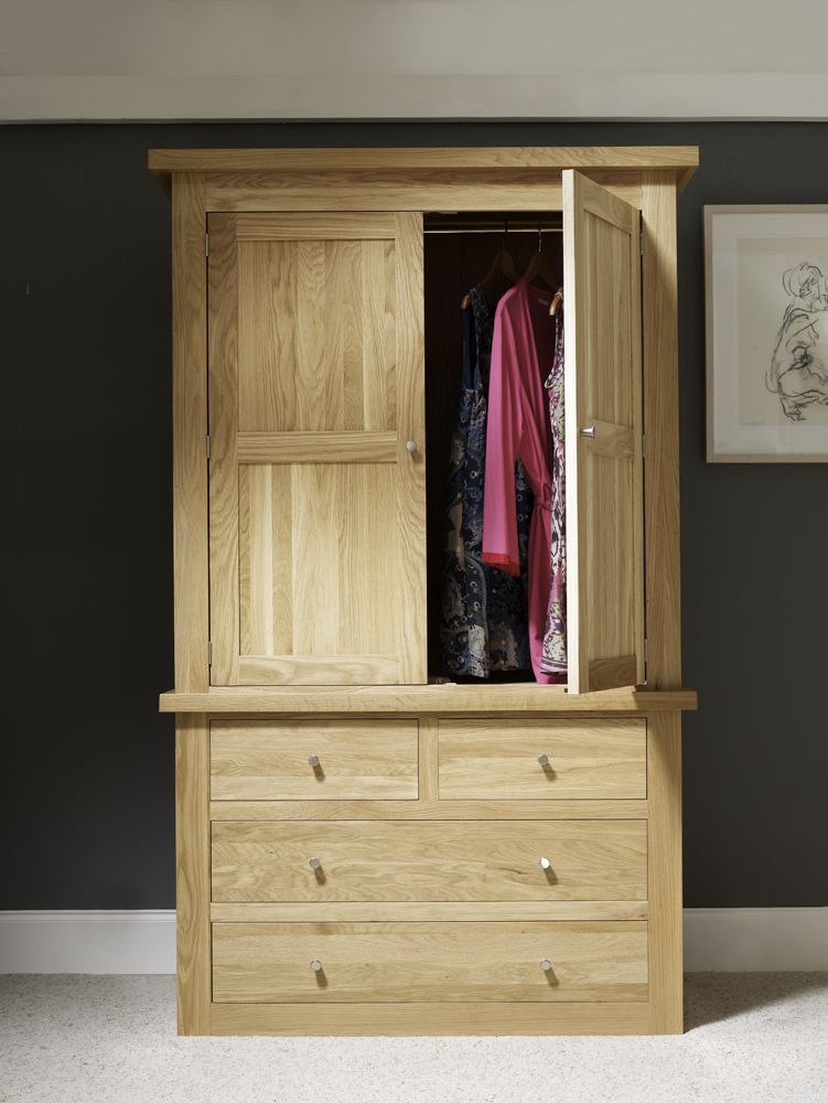 Oak Double Wardrobe With 4 Drawers – Solid Oak – Lulworth Collection –  Avalon Interiors Pertaining To Oak Wardrobes With Drawers And Shelves (Gallery 1 of 20)