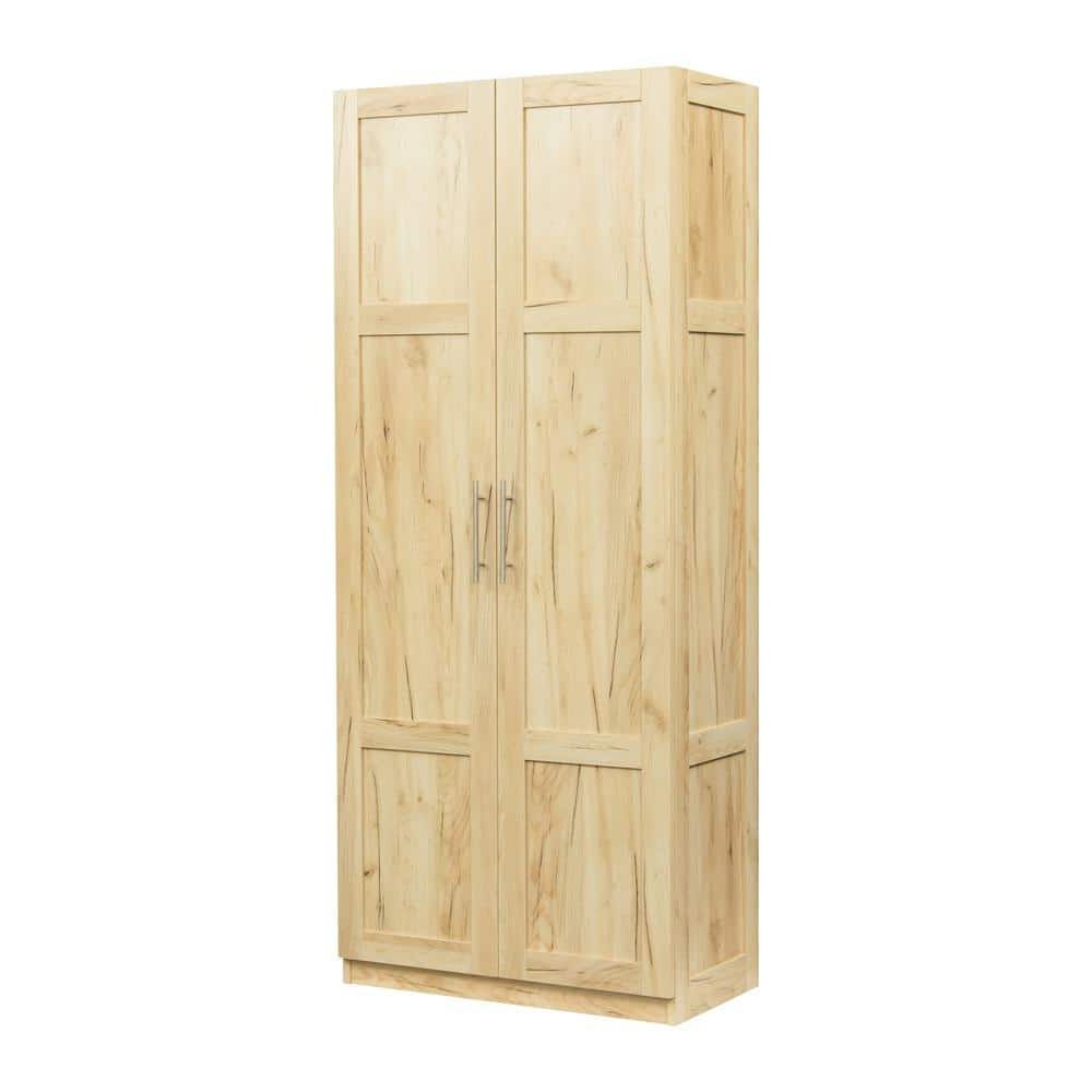 Oak Modern High Wardrobe 2 Door Armoire (71 In. H X 30 In. W X 16 In. D)  D W331s00074 – The Home Depot Within Natural Pine Wardrobes (Gallery 13 of 20)