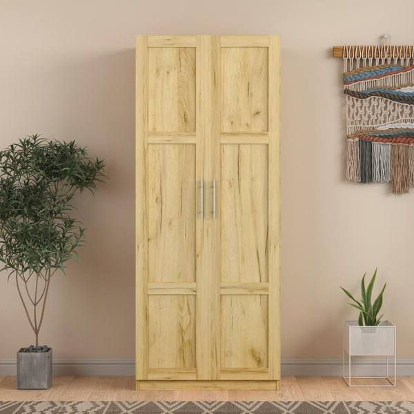 Oak Modern High Wardrobe With 2 Door 71 In. H X 30 In. W X 16 In. D  Jy331s00075 – The Home Depot For Pine Wardrobes With Drawers And Shelves (Gallery 7 of 20)