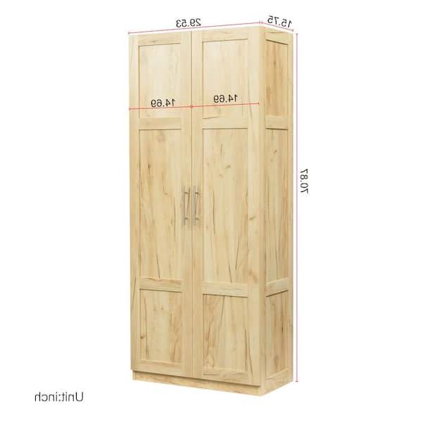 Oak Modern High Wardrobe With 2 Door 71 In. H X 30 In. W X 16 In. D  Jy331s00075 – The Home Depot With Pine Wardrobes With Drawers And Shelves (Gallery 15 of 20)