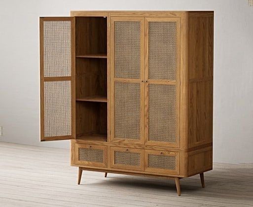 Oak Rattan Triple Wardrobe | Oak Furniture Superstore Wardrobes With Regard To White Wicker Wardrobes (Gallery 18 of 20)
