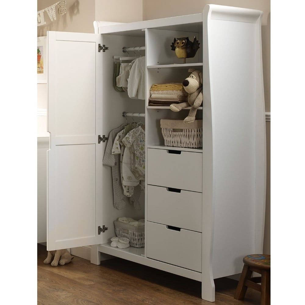 Obaby Stamford Sleigh Double Wardrobe – White – Baby And Child Store Pertaining To Double Rail Nursery Wardrobes (View 2 of 20)