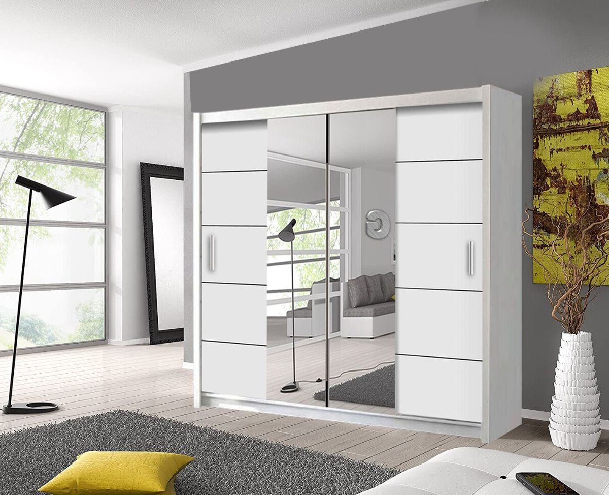 Oslo 2 And 3 Mirror Sliding Door Wardrobe In 4 Sizes And 4 Colors | Ebay For Cheap Mirrored Wardrobes (Gallery 1 of 20)