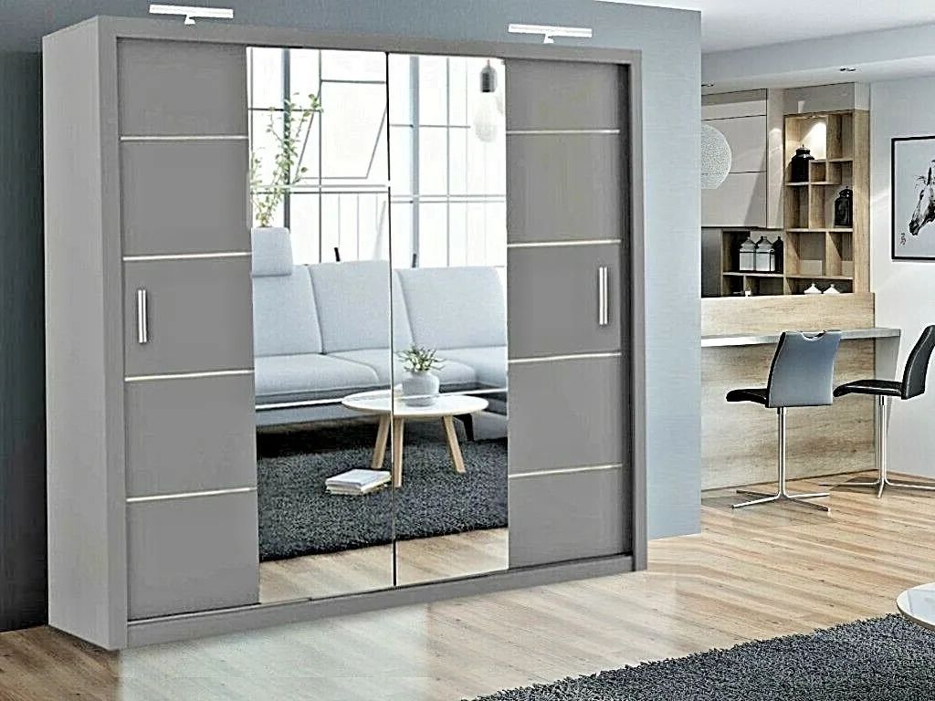 Oslo Modern Mirror Sliding Door Wardrobe With Led Width 180cm | Ebay With Regard To Cheap Mirrored Wardrobes (View 8 of 20)