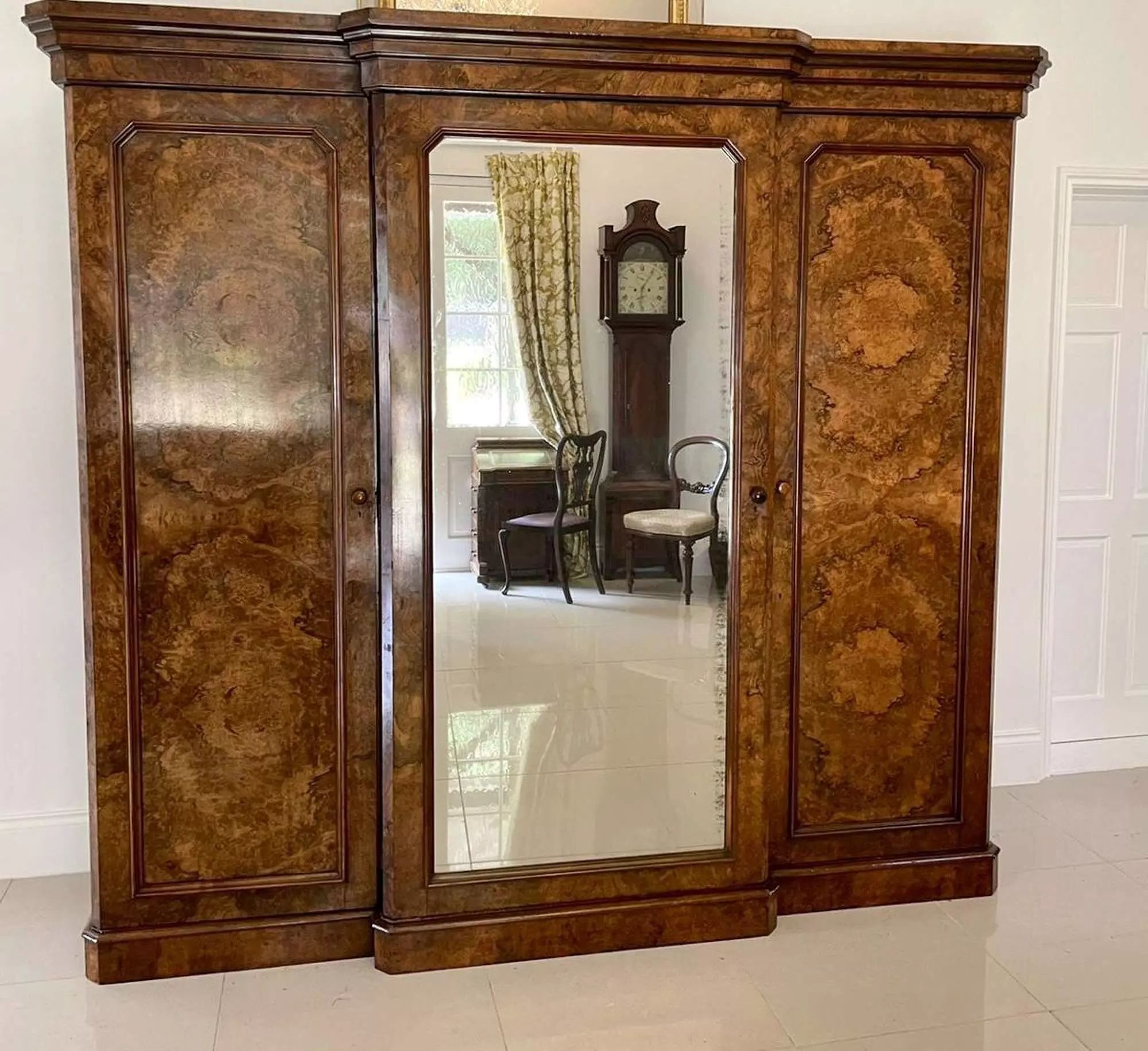Outstanding Quality Large Antique Victorian Burr Walnut Breakfront Wardrobe  In Antique Wardrobes & Armoires Intended For Victorian Mahogany Breakfront Wardrobes (View 18 of 20)