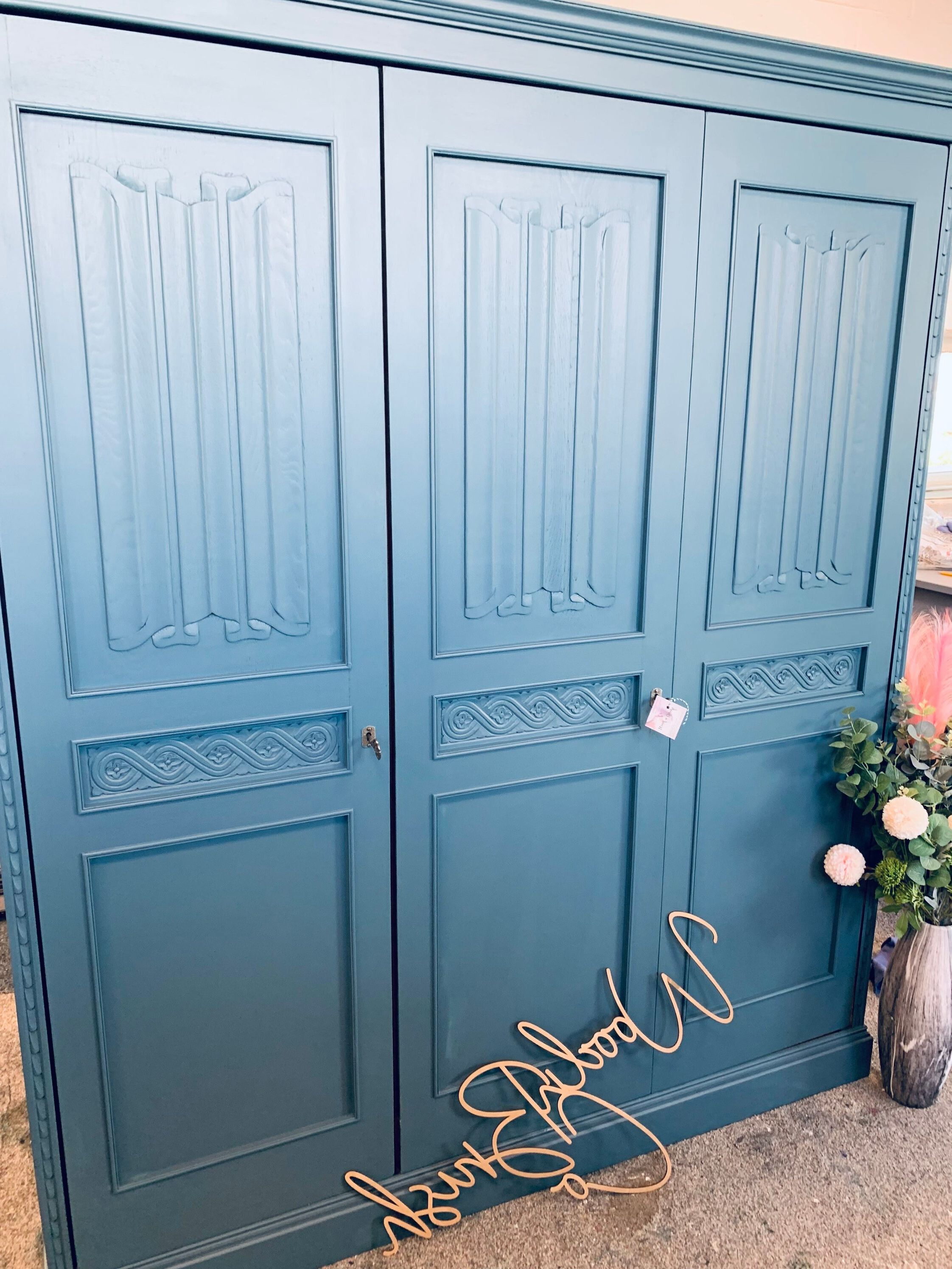 Painted Blue Triple Wardrobe – Etsy For Painted Triple Wardrobes (Gallery 12 of 20)
