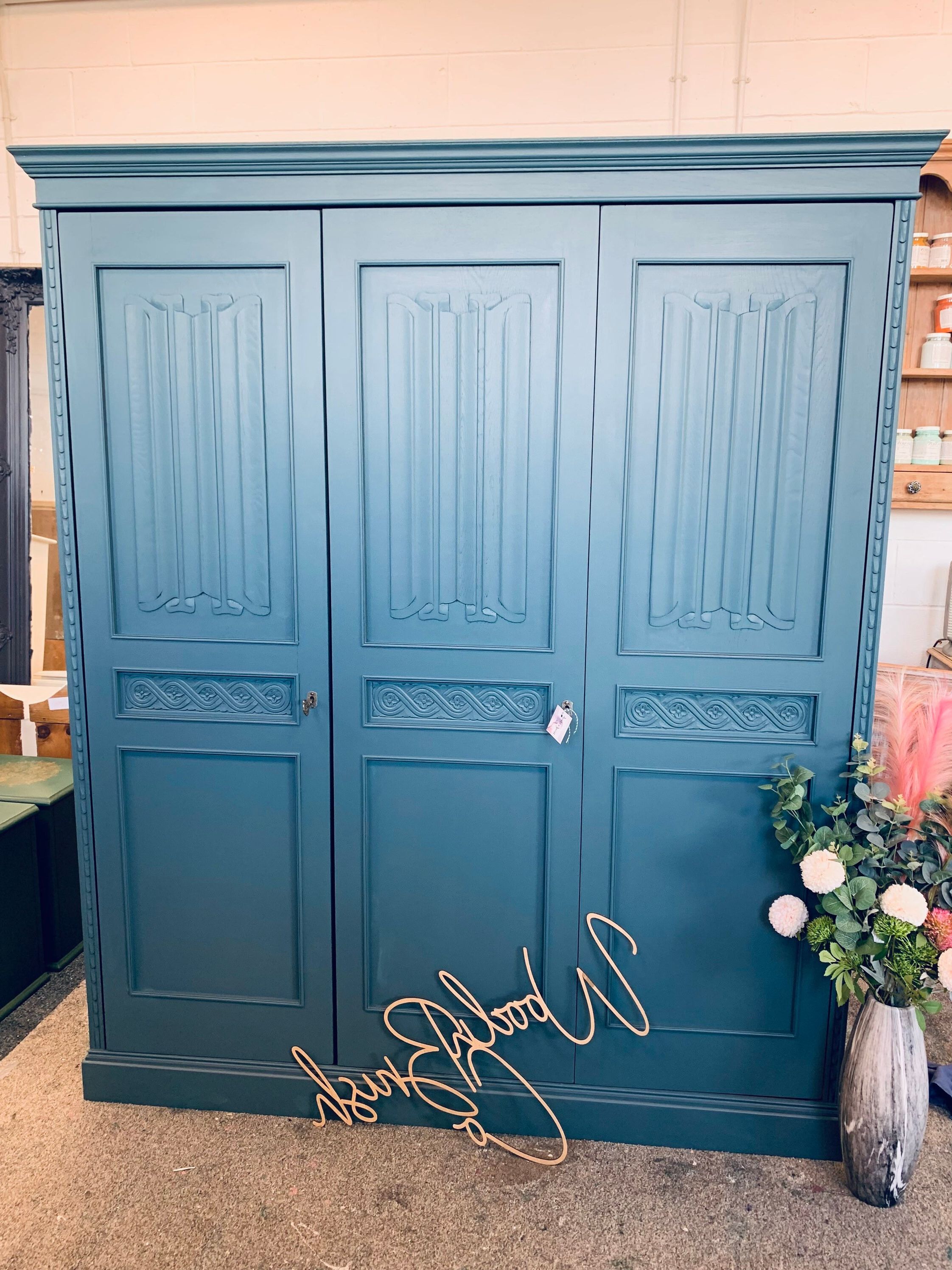 Painted Blue Triple Wardrobe – Etsy For Painted Triple Wardrobes (Gallery 4 of 20)