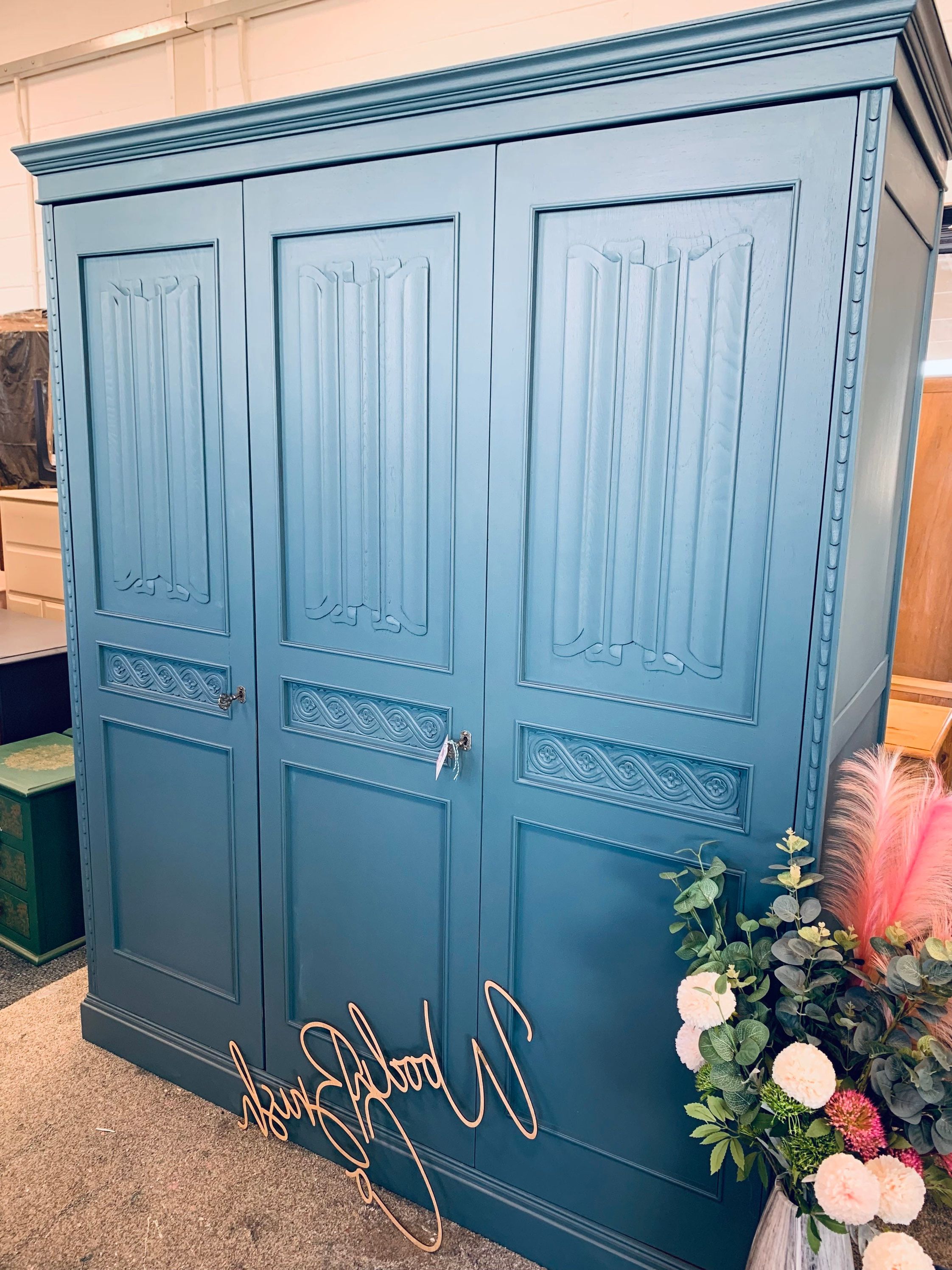 Painted Blue Triple Wardrobe – Etsy With Painted Triple Wardrobes (Gallery 3 of 20)