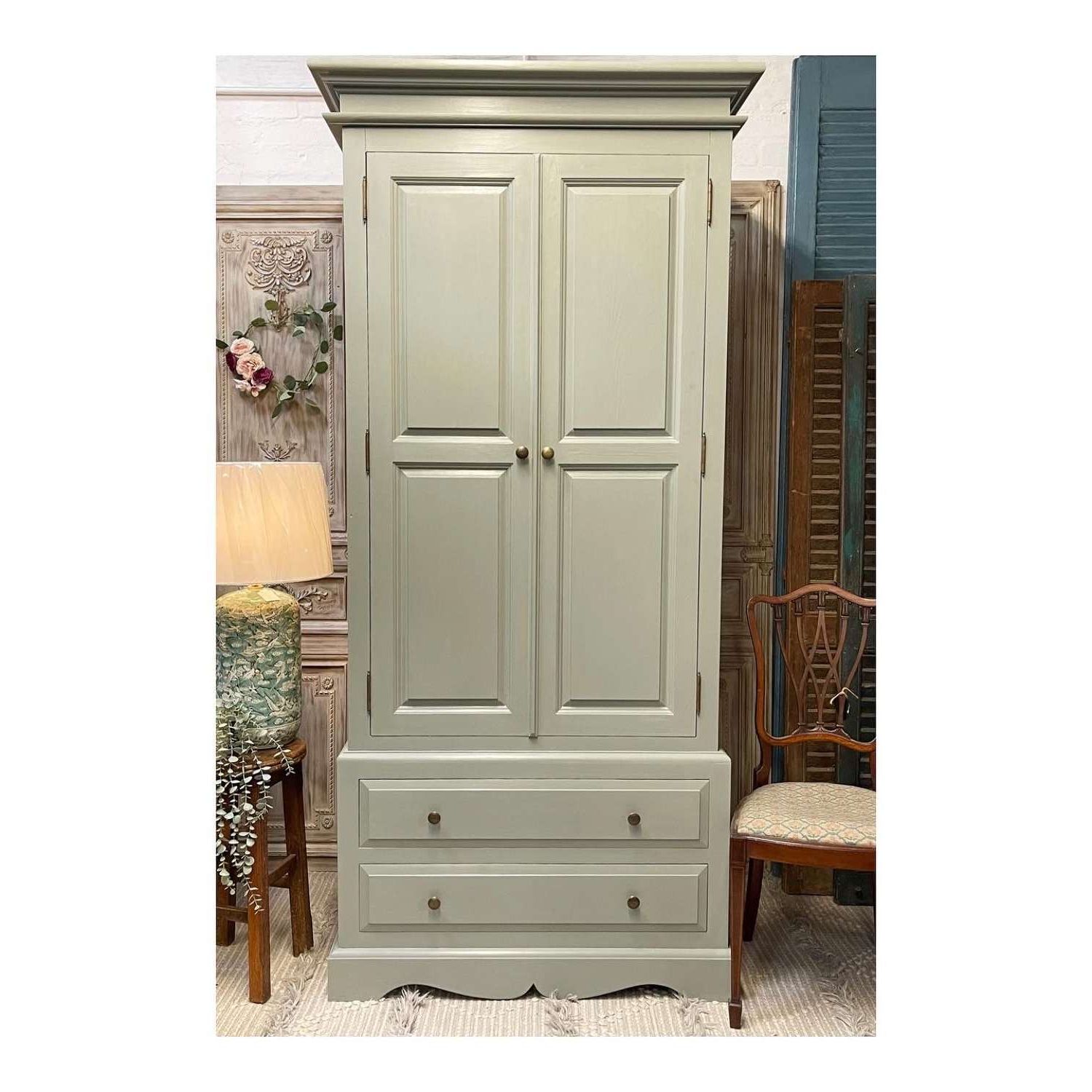 Painted Combination Wardrobe In Pigeon Farrow & Ball For Farrow And Ball Painted Wardrobes (Gallery 11 of 20)