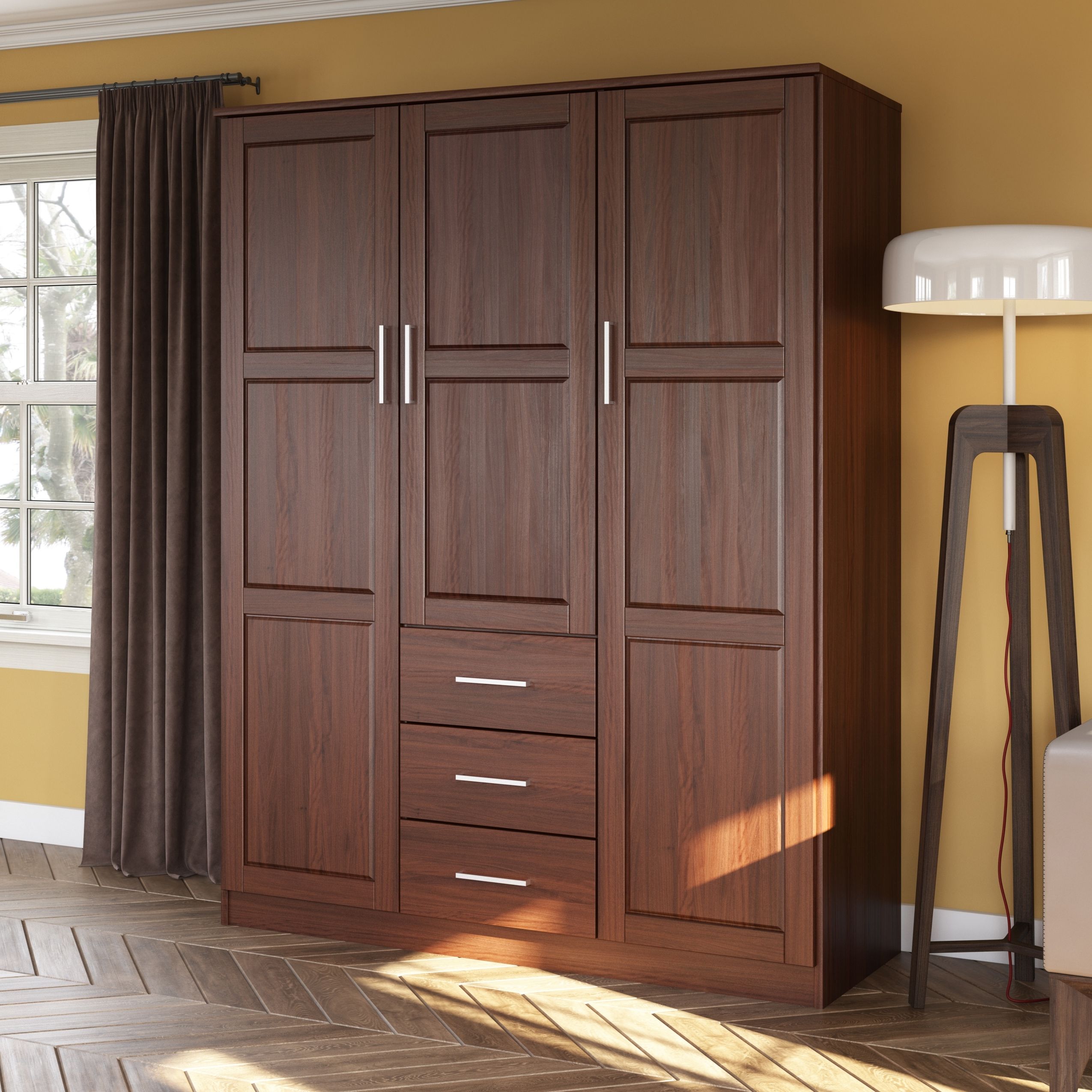 Palace Imports 100% Solid Wood Cosmo 3 Door Wardrobe Armoire With Solid  Wood Or Mirrored Doors – Bed Bath & Beyond – 27120317 Throughout Three Door Wardrobes With Mirror (Gallery 6 of 20)