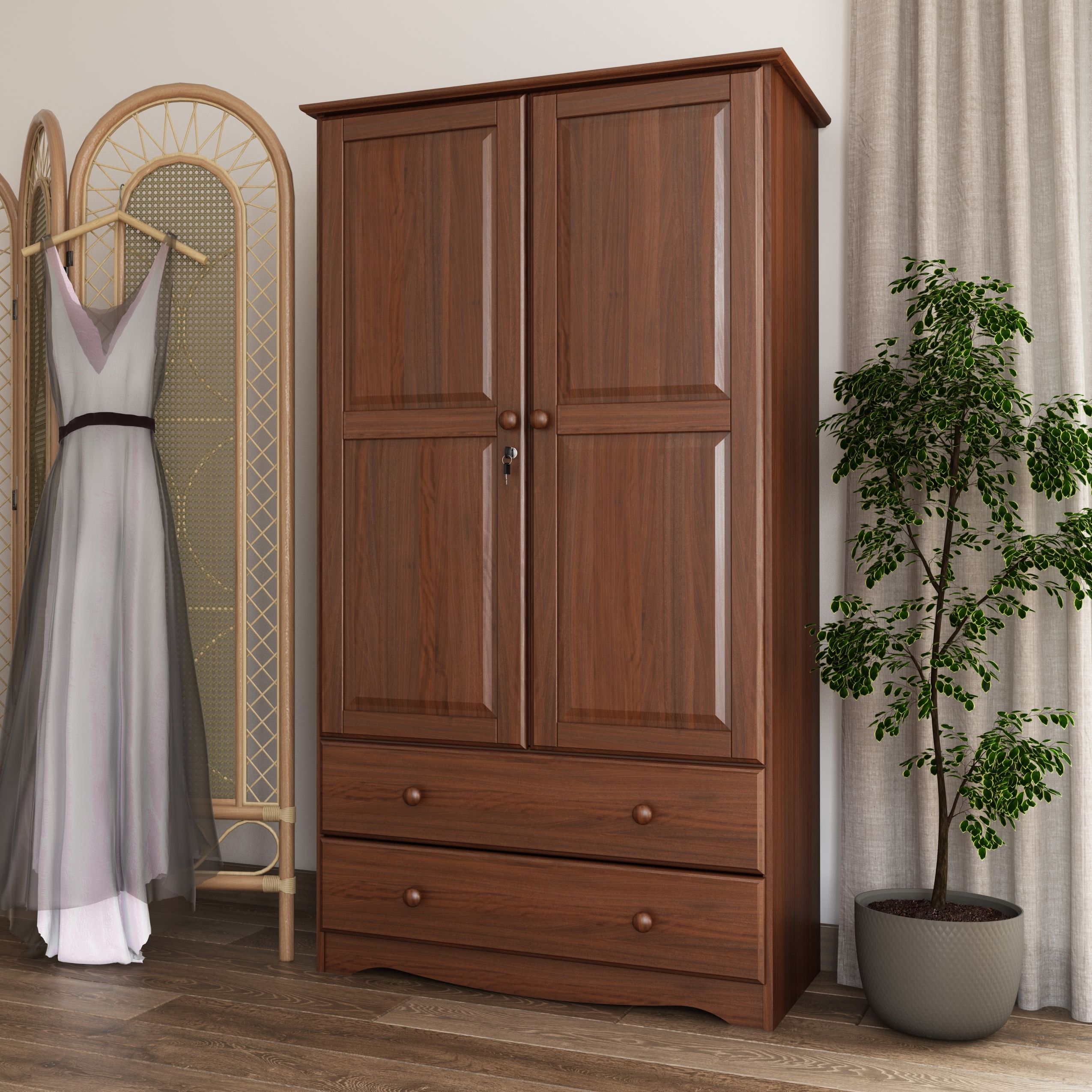 Palace Imports 100% Solid Wood Smart Wardrobe Armoire With 2 Drawers – Bed  Bath & Beyond – 12096940 Inside Single Oak Wardrobes With Drawers (View 16 of 20)