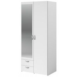 Parisot Daily 2 Door 2 Drawer Mirrored Wardrobe – White Intended For White 2 Door Wardrobes With Drawers (Gallery 5 of 20)