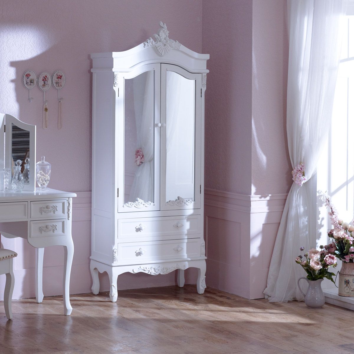 Pays Blanc Range – Antique White Mirrored Closet | Flora Furniture Intended For Antique White Wardrobes (View 5 of 20)