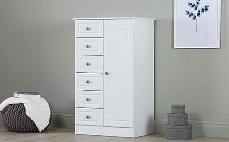 Pembroke Wardrobe, 1 Door 6 Drawer, White Finish | Furniture And Choice Intended For Single White Wardrobes With Drawers (Gallery 1 of 20)