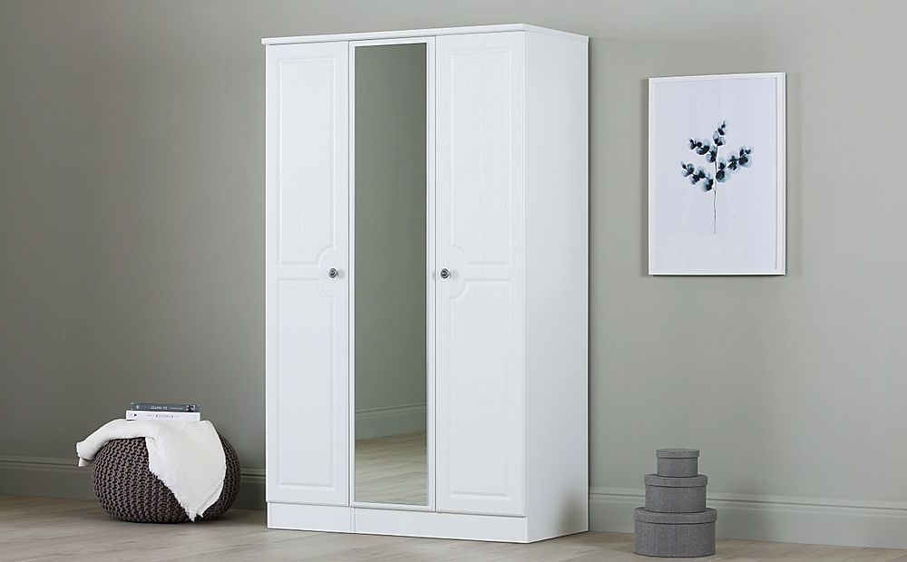 Pembroke Wardrobe With Mirror, 3 Door, White Finish | Furniture And Choice For White 3 Door Wardrobes With Mirror (View 7 of 20)