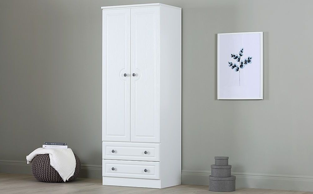 Pembroke White Tall 2 Door 2 Drawer Wardrobe | Furniture And Choice With White 2 Door Wardrobes With Drawers (Gallery 4 of 20)
