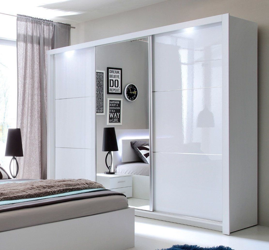 Petra White Gloss Sliding Door Wardrobe | 208cm Wide In White Gloss Wardrobes Sets (Gallery 5 of 20)