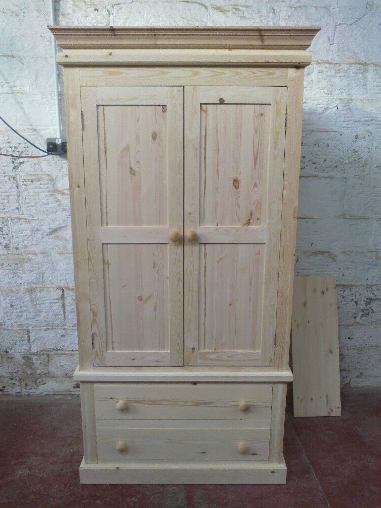 Pine Factory Direct Victorian Gents 2 Drawer Wardrobe Special Offer For Two  | Ebay Intended For Shabby Chic Pine Wardrobes (View 4 of 20)