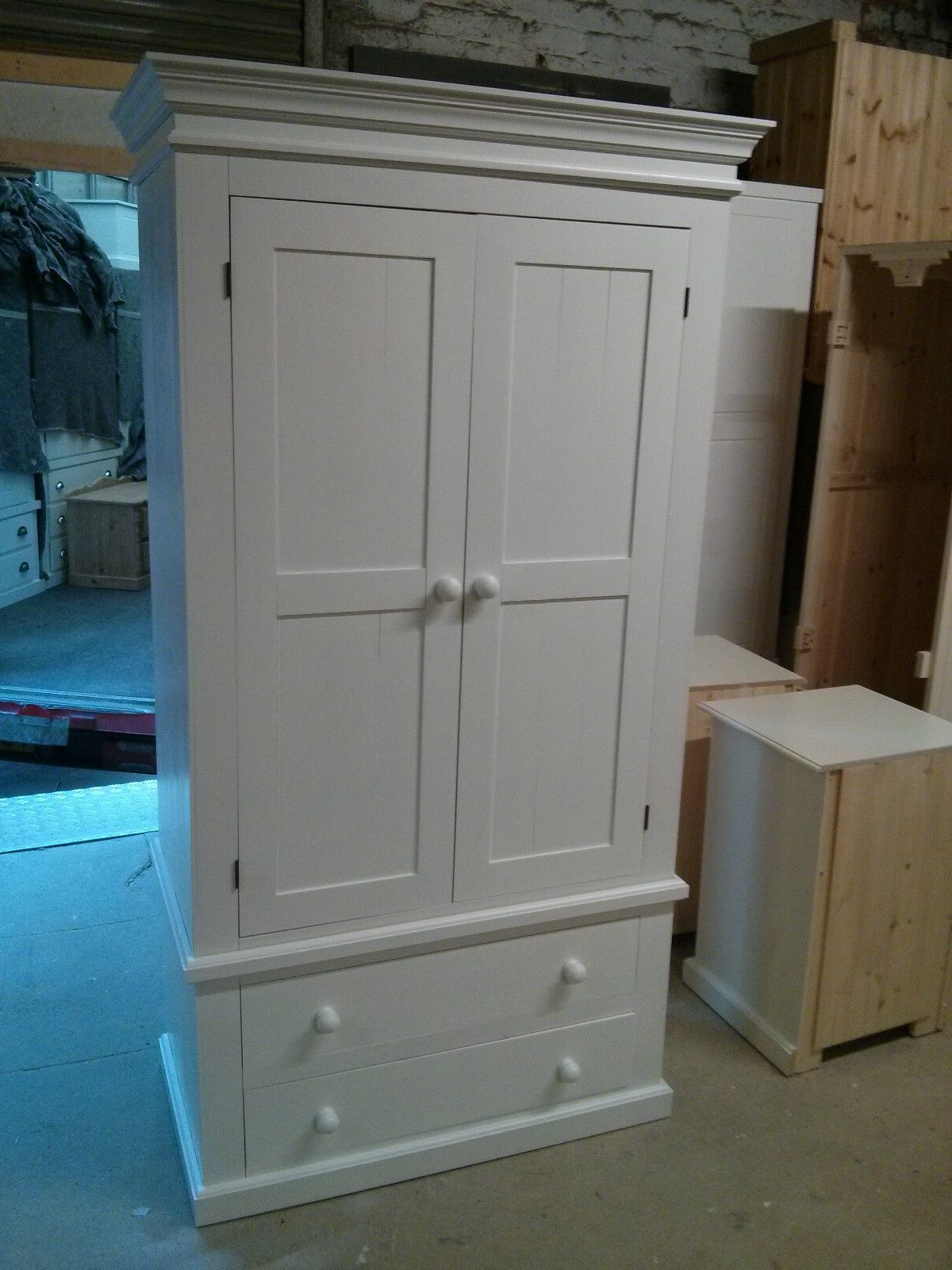 Pine Victorian Gents 2 Drawer Wardrobe Painted White Shabby Chic | Ebay For Cheap Shabby Chic Wardrobes (View 2 of 20)