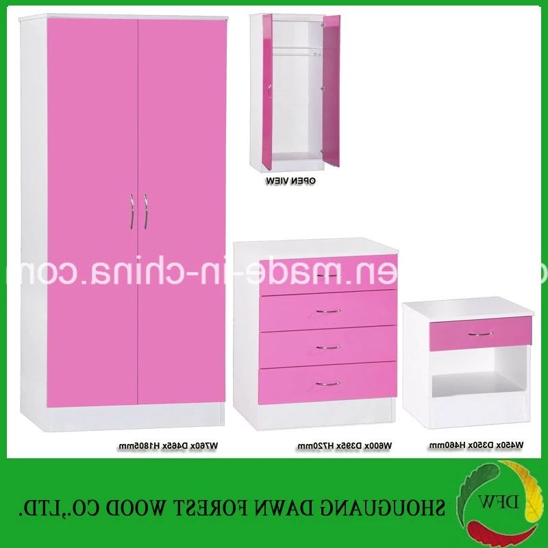 Pink High Gloss & White 3 Piece Bedroom Set 2 Door Wardrobe Chest Bedside –  China Bedroom Set, Wardrobe | Made In China Inside Pink High Gloss Wardrobes (Gallery 18 of 20)
