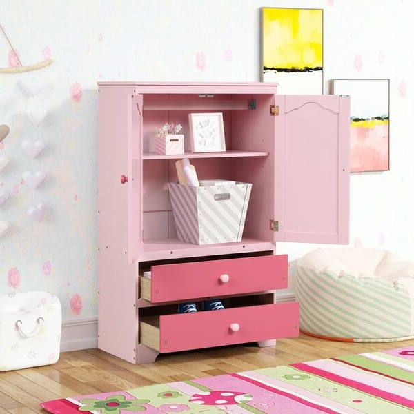 Pink Wooden Side Cabinet 2 Doors And 2 Drawers Utility Door Cabinet With  Clothes Rail Wardrobe(51.02 X 15.98 X  (View 15 of 20)