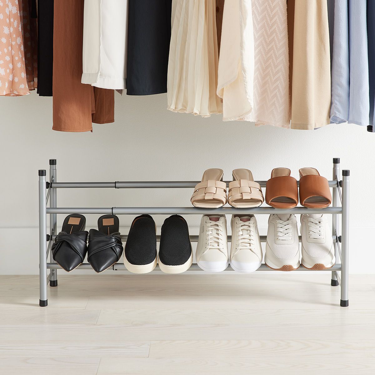 Platinum 2 Tier Adjustable Shoe Rack | The Container Store Throughout 2 Tier Adjustable Wardrobes (View 7 of 20)