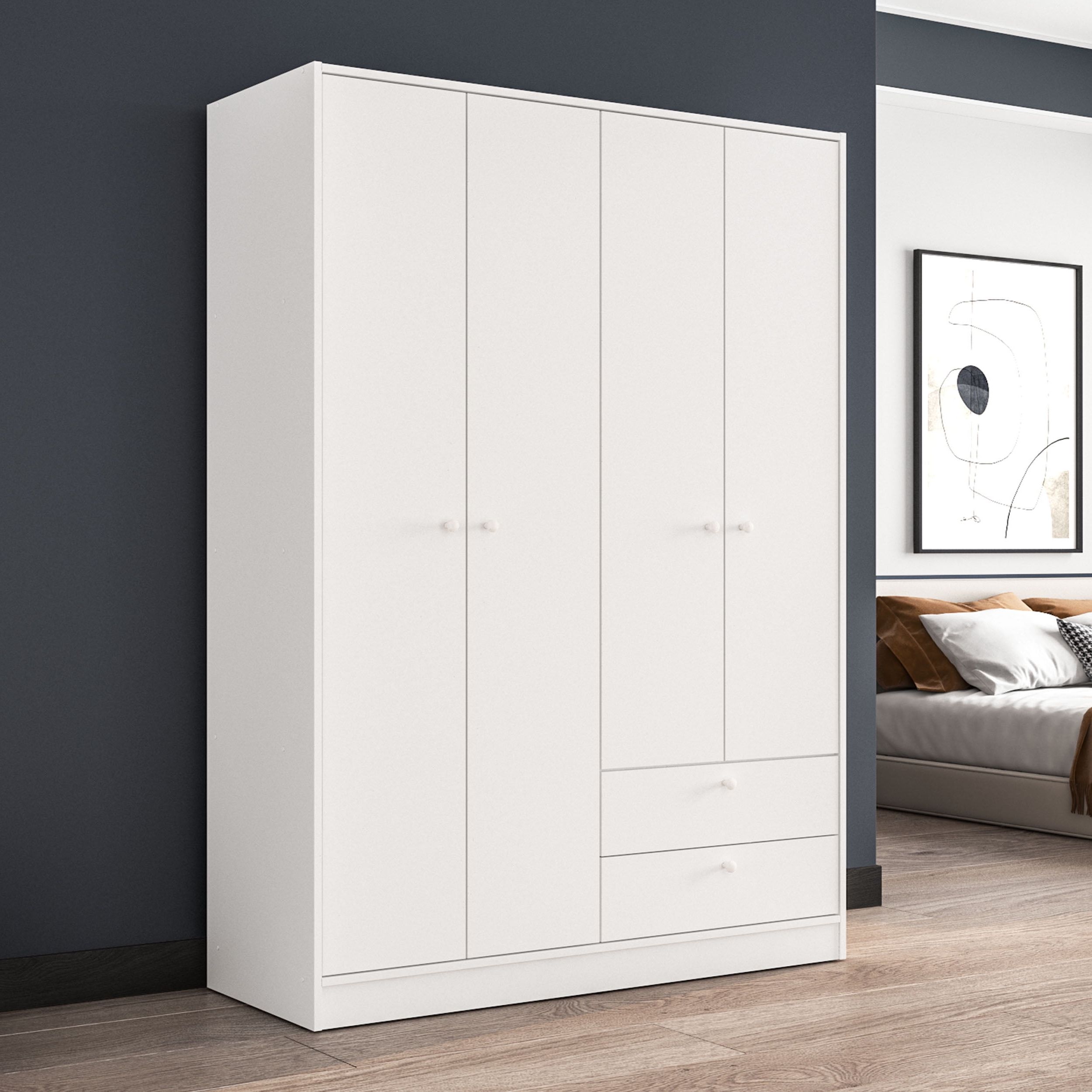 Polifurniture Denmark 4 Door Bedroom Armoire With Drawers, White –  Walmart With Regard To White Wardrobes With Drawers (Gallery 17 of 20)
