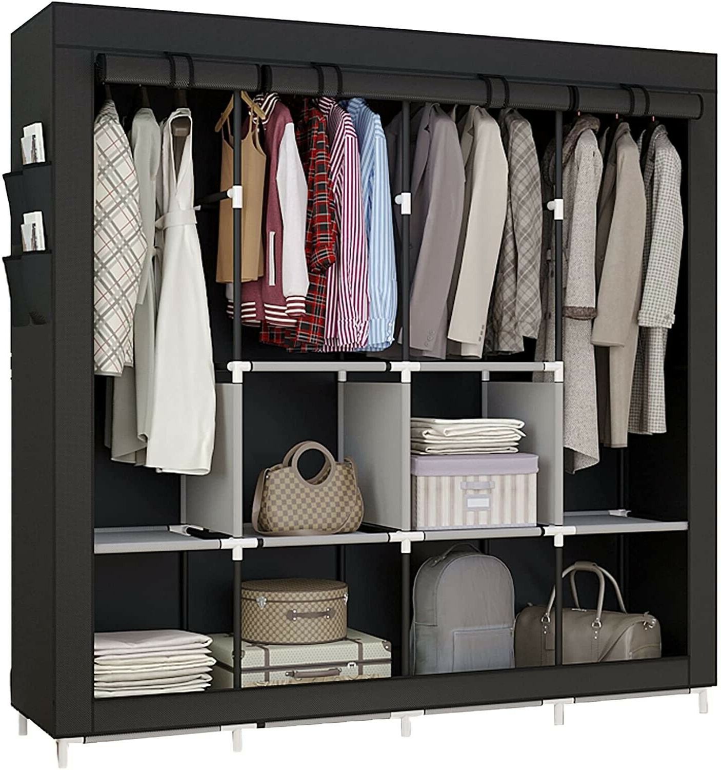 Portable Closet Large Wardrobe Closet Clothes Organizer 6 Storage Shelves  Black | Ebay With Regard To 6 Shelf Non Woven Wardrobes (Gallery 16 of 20)