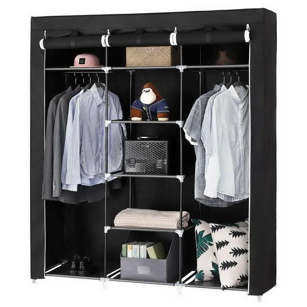 Portable Wardrobe Closet Clothes Organizer Non Woven Fabric Cover With 6  Storage Shelves, 2 Hanging Sections – Walmart Within 6 Shelf Non Woven Wardrobes (Gallery 1 of 20)