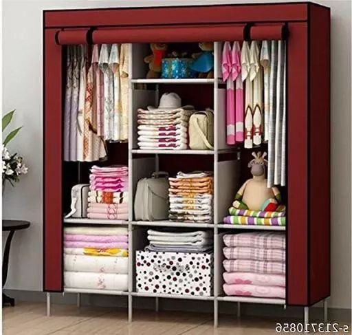 Portable Wardrobe Closet Clothes Organizer Non Woven Fabric Cover With 6 Storage  Shelves, 2 Hanging Sections (wine Red) Regarding Wardrobes With Shelf Portable Closet (View 6 of 20)
