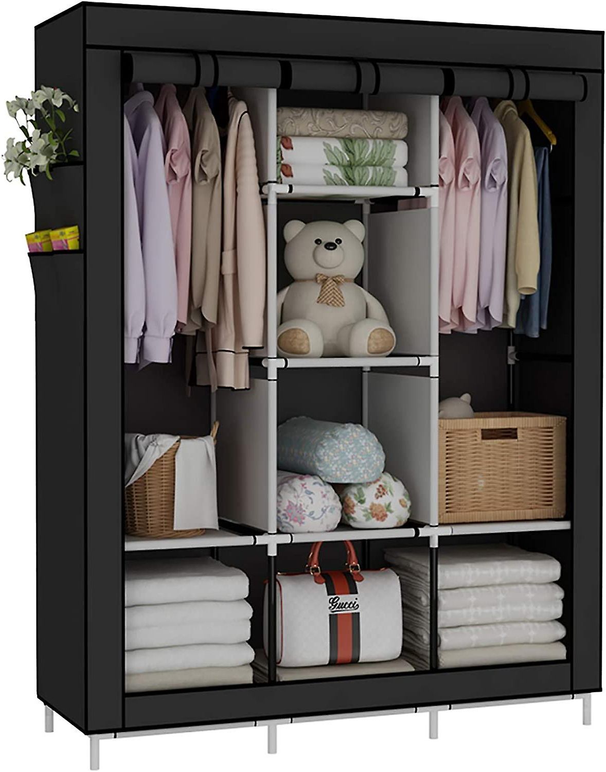 Portable Wardrobe Non Woven Fabric Wardrobe Storage Cabinet With Sliding  Doors Black | Fruugo It Within Portable Wardrobes (Gallery 1 of 20)