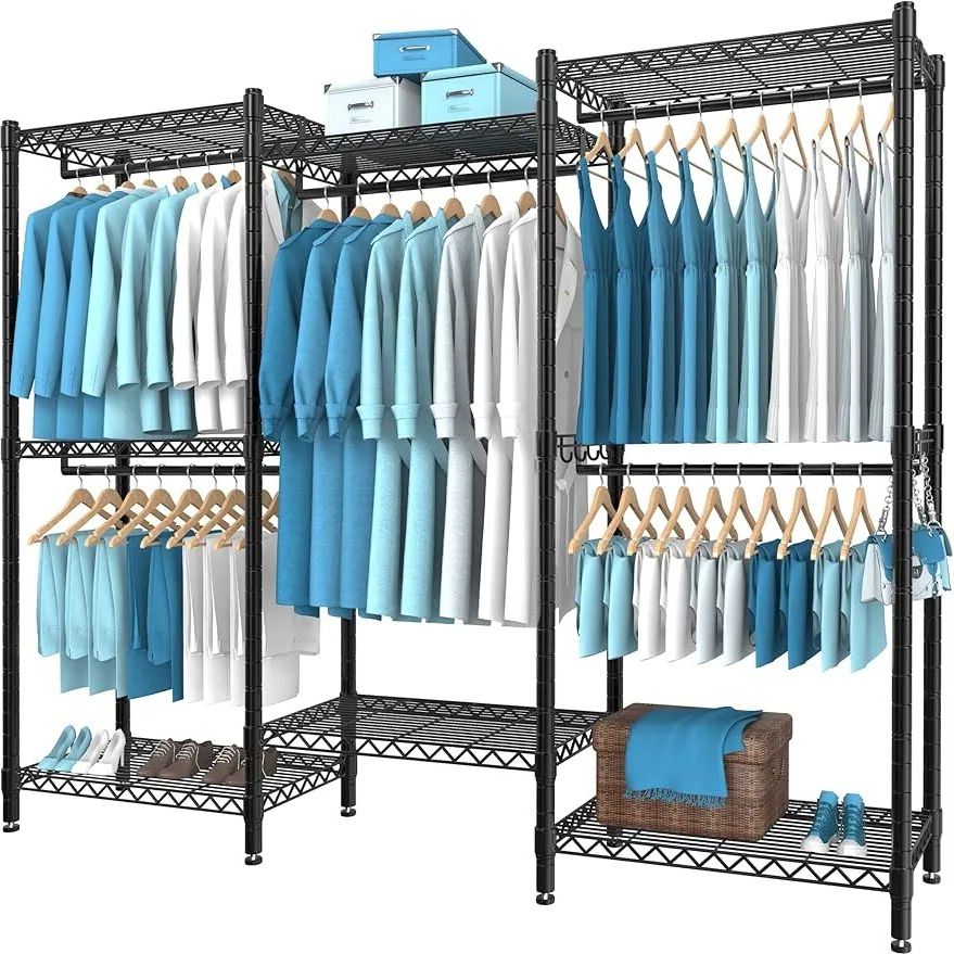 Portable Wardrobe Rack, 7 Tiers Wire Shelving Black Garment Rack, Compact Extra  Large Clothing Racks Metal In Extra Wide Portable Wardrobes (Gallery 20 of 20)