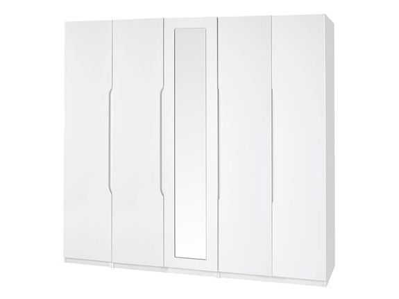 Portofino High Gloss | Tall 5 Door Wardrobe With Mirror | Buy At Stokers  Fine Furniture Southport,chester And Ormskirk Intended For Tall White Wardrobes (View 12 of 20)