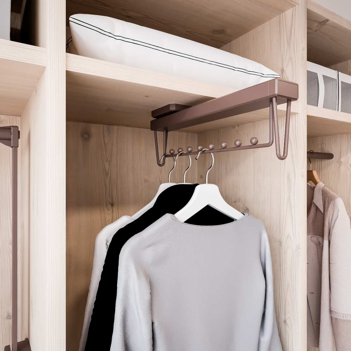 Pull Out Hanging Rail (moka)  Moka Wardrobe Storage In Rail Clothes Storage Cupboard Wardrobes (View 17 of 20)