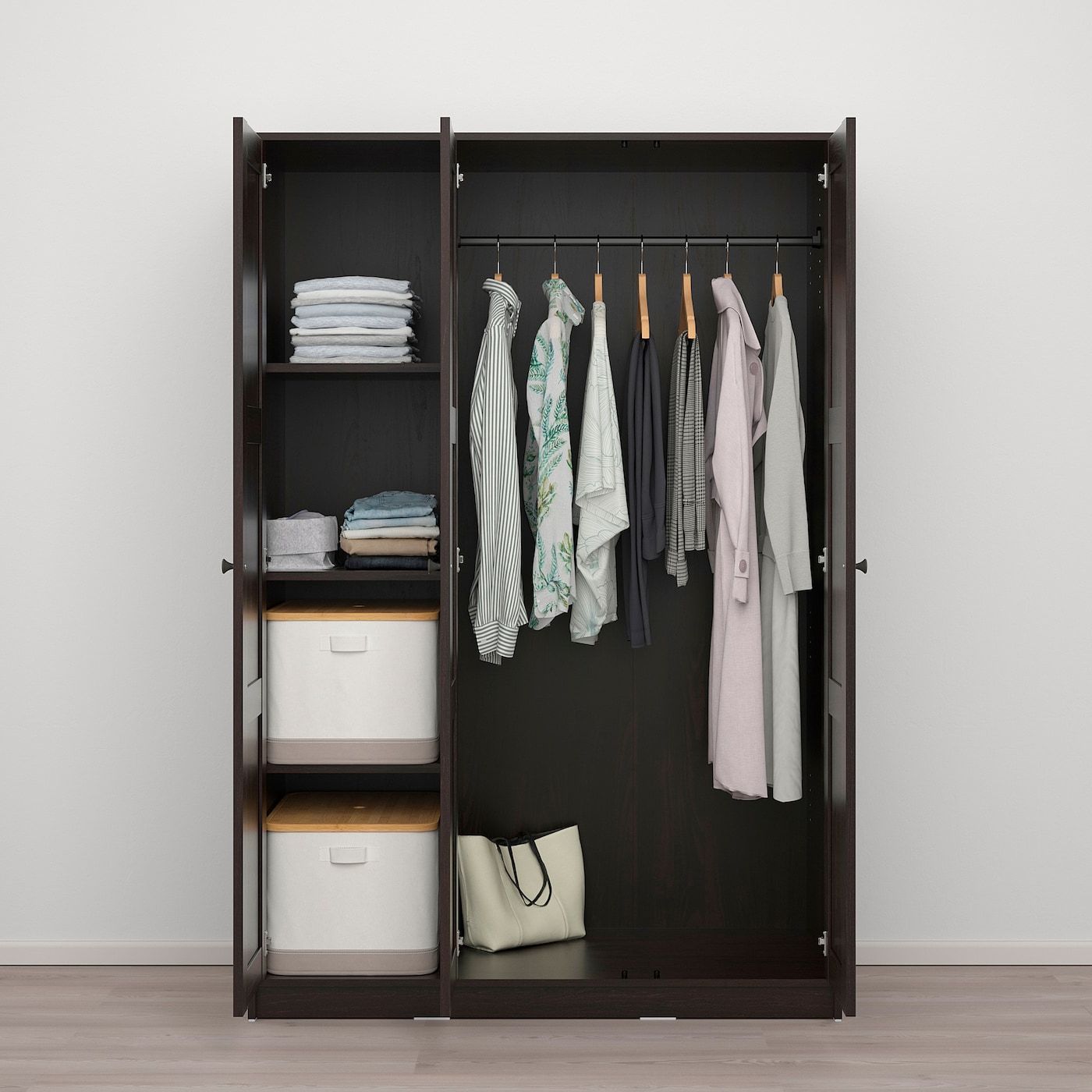 Rakkestad Wardrobe With 3 Doors, Black Brown, 117x176 Cm – Ikea Pertaining To 3 Door Black Wardrobes (View 6 of 20)