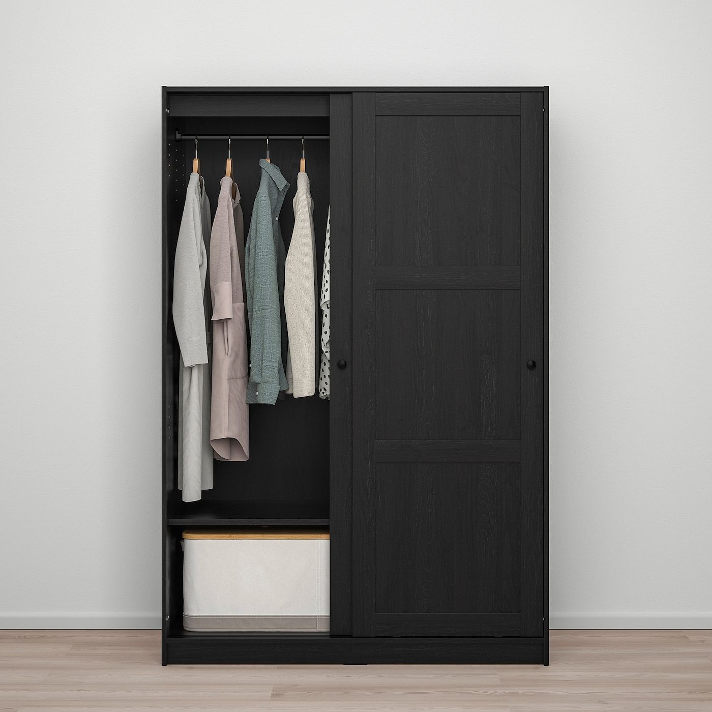 Rakkestad Wardrobe With Sliding Doors, Black Brown, 461/8x691/4" – Ikea Within Black Wood Wardrobes (View 5 of 20)