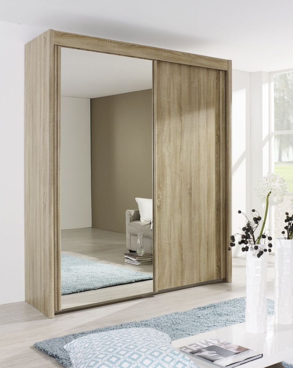 Rauch Imperial 2 Door Mirror Sliding Wardrobe In Sonoma Oak – W 181cm – Cfs  Furniture Uk With Regard To Oak Mirrored Wardrobes (View 10 of 20)