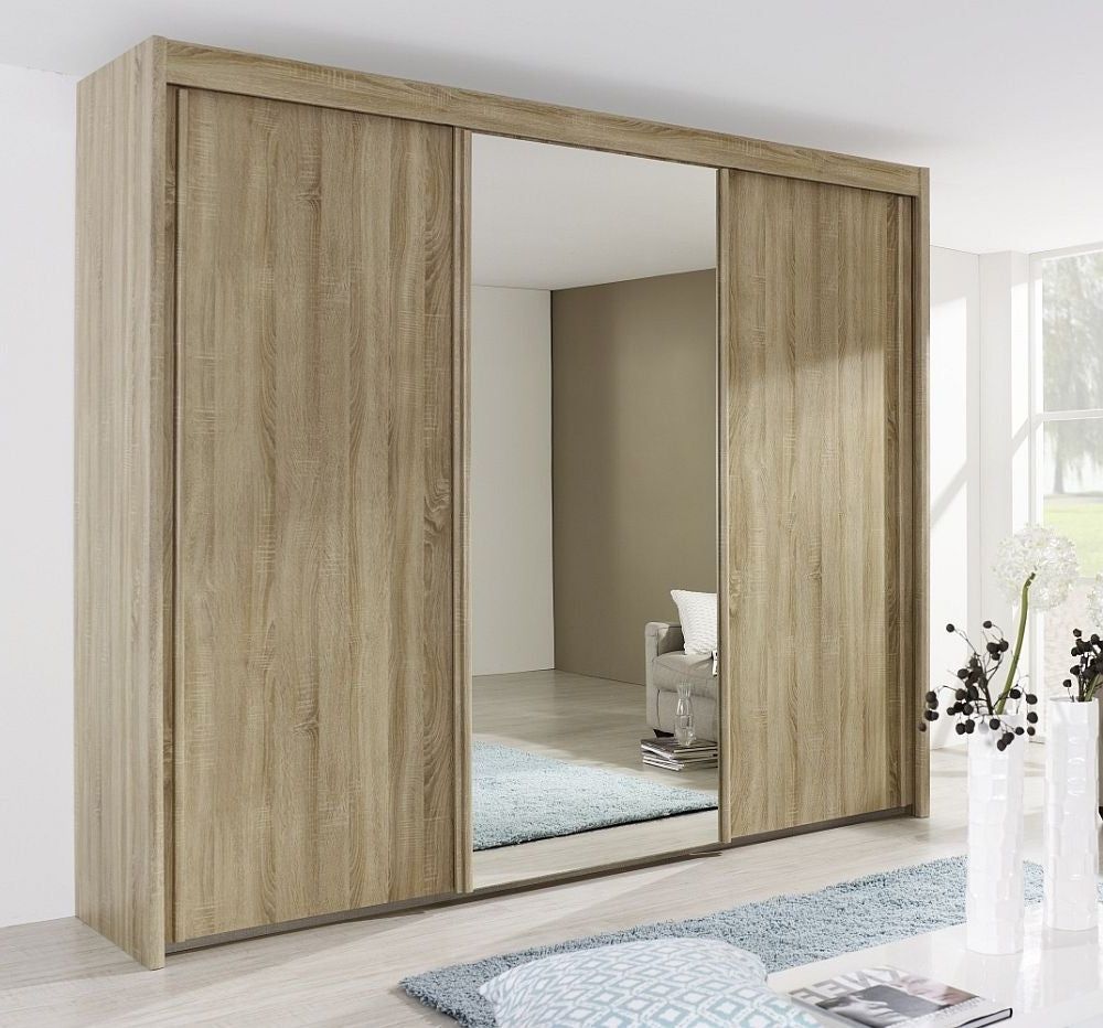 Rauch Imperial 3 Door Mirror Sliding Wardrobe In Sonoma Oak – 280cm Wide –  Allans Furniture & Flooring Warehouse With Regard To 1 Door Mirrored Wardrobes (View 17 of 20)