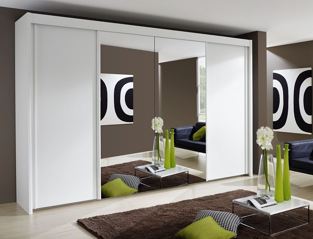 Rauch Imperial 4 Door Mirror Sliding Wardrobe In White – W 350cm – Cfs  Furniture Uk Within 4 Door Mirrored Wardrobes (View 5 of 20)