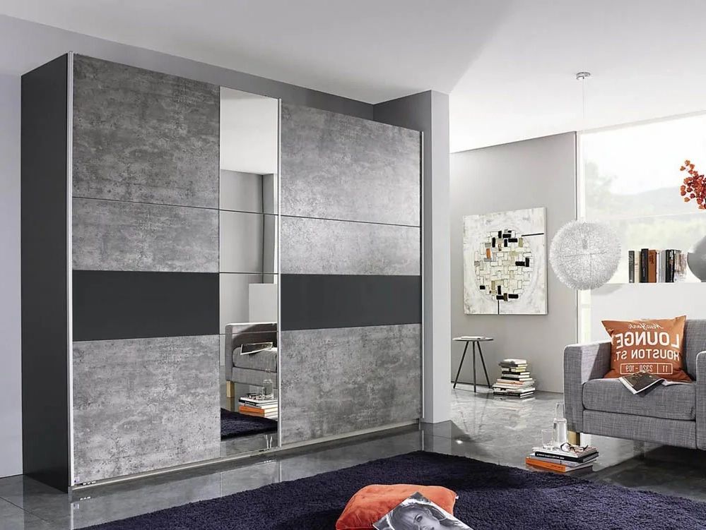 Rauch Kayla 218cm Metallic Grey And Stone Grey Sliding Door Large Double  Wardrobe Pertaining To Rauch Wardrobes (View 6 of 20)