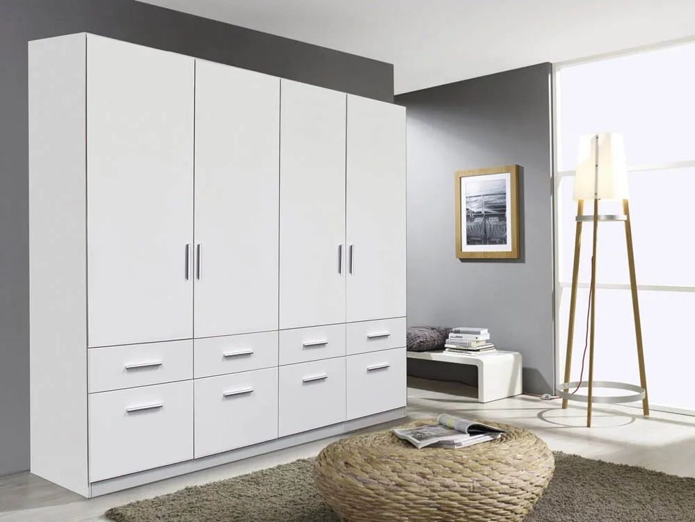 Rauch Kobe 181cm White High Gloss 4 Door 8 Drawer Large Wardrobe Inside Cheap Wardrobes With Drawers (View 2 of 20)