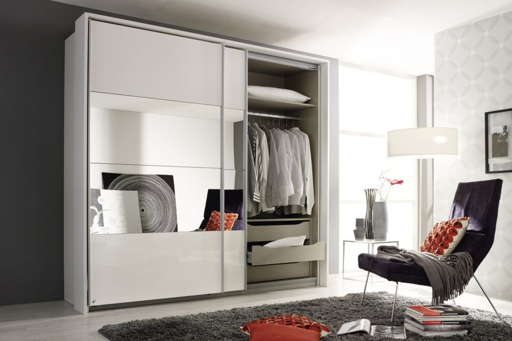 Rauch Quadra Sliding Wardrobe With High Gloss And Part Mirror Front – Cfs  Furniture Uk Intended For High Gloss Sliding Wardrobes (Gallery 20 of 20)