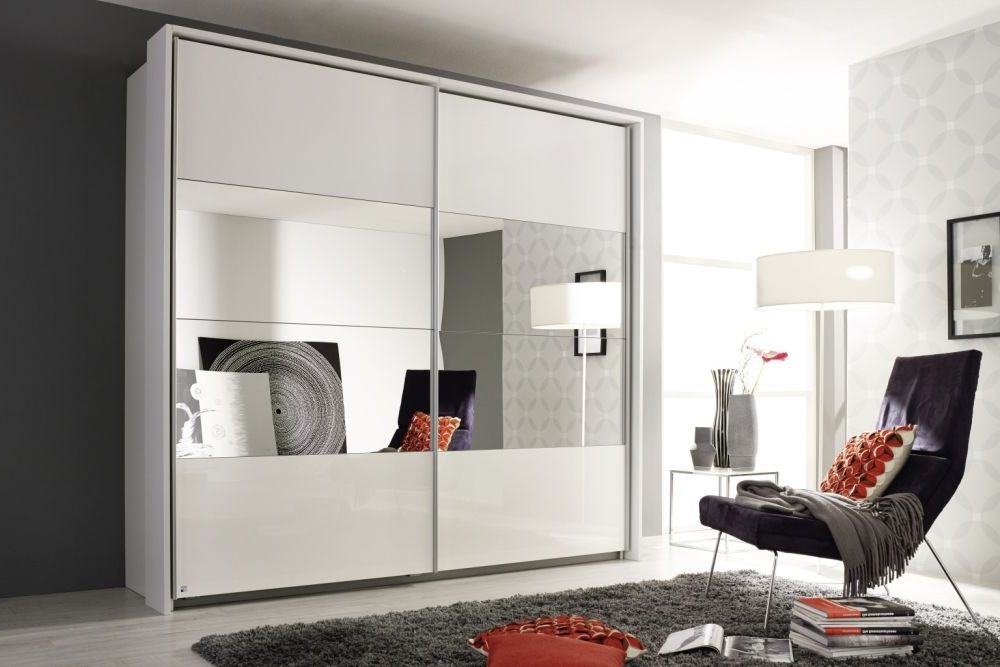 Rauch Quadra Sliding Wardrobe With High Gloss And Part Mirror Front – Cfs  Furniture Uk Pertaining To Rauch Sliding Wardrobes (Gallery 14 of 20)