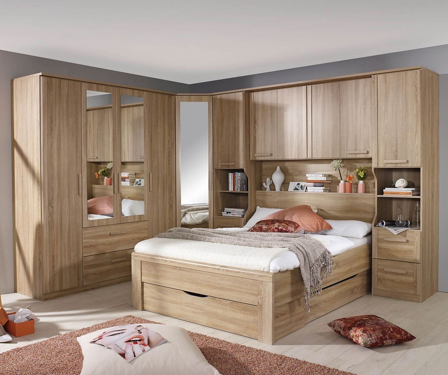 Rauch Rivera | Rivera Sonoma Oak Overbed Unit Bedroom Set With 160cm Bed  With Drawer | Furnituredirectuk For Over Bed Wardrobes Sets (Gallery 5 of 20)