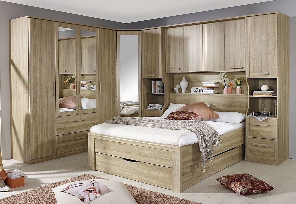 Rauch Rivera Sonoma Oak Overbed Unit Bedroom Set With 140cm Bed In Over Bed Wardrobes Units (Gallery 7 of 20)