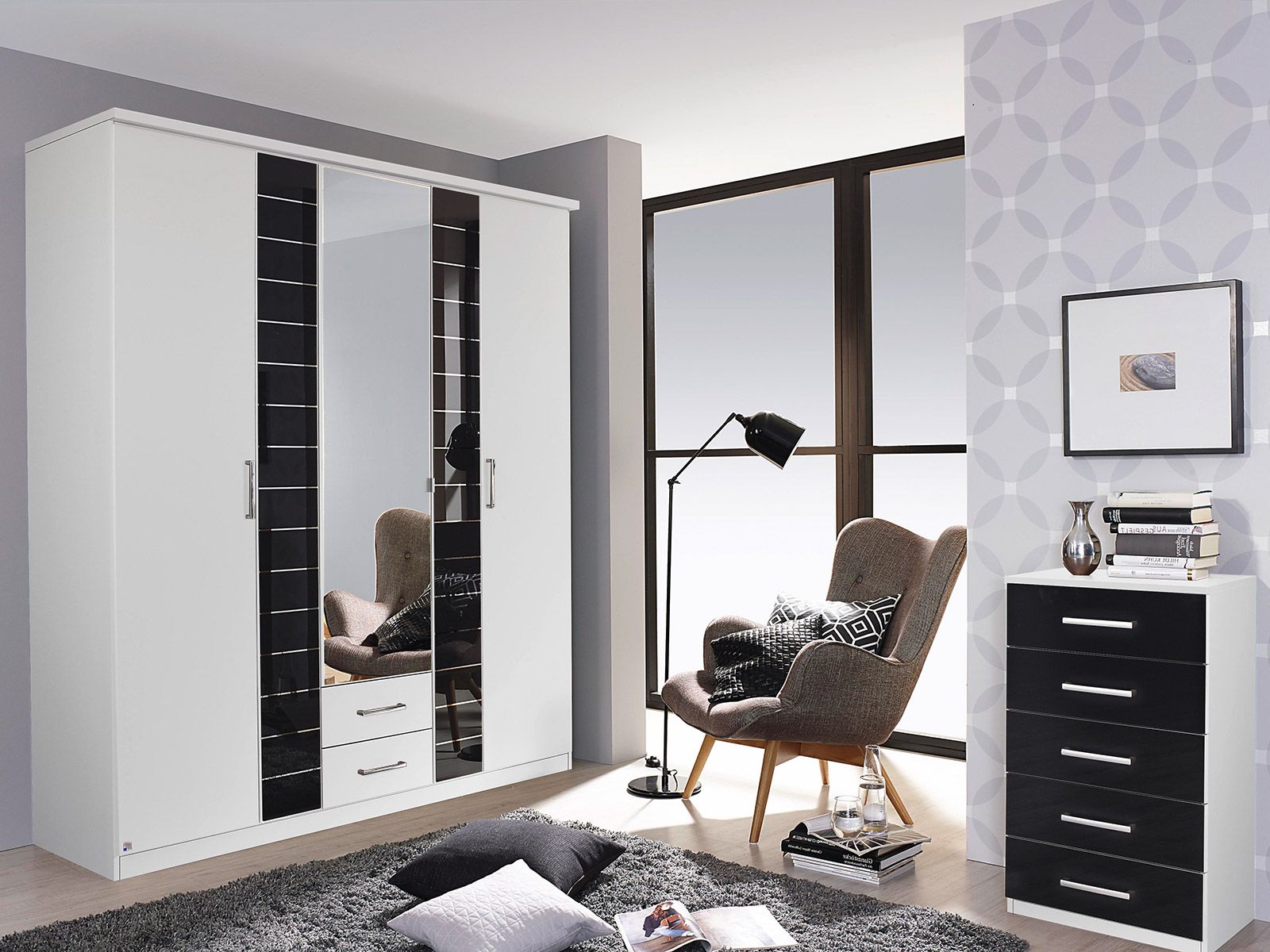 Rauch Terano Wardrobe – 5 Door, 1 Mirror Door, 2 Glass Doors (with Cornice)  – Art0t5c Throughout 5 Door Wardrobes Bedroom Furniture (View 13 of 20)
