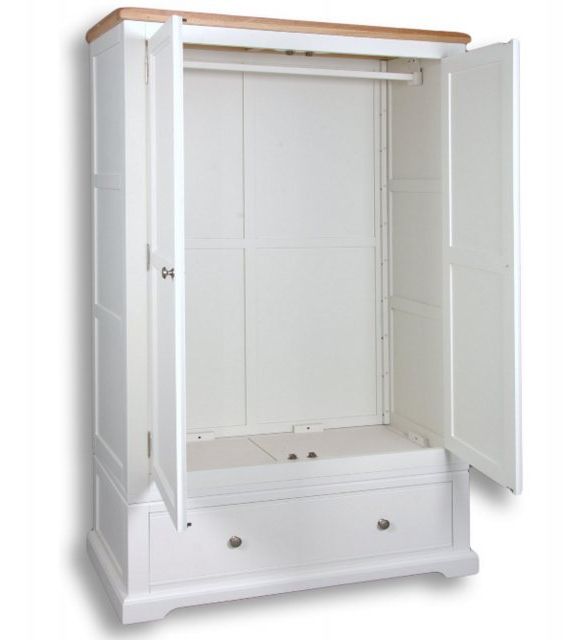 Real Wood Rio Painted 2 Door 1 Drawer Double Wardrobe – Wardrobes – Hafren  Furnishers With Regard To White Wood Wardrobes With Drawers (View 12 of 20)