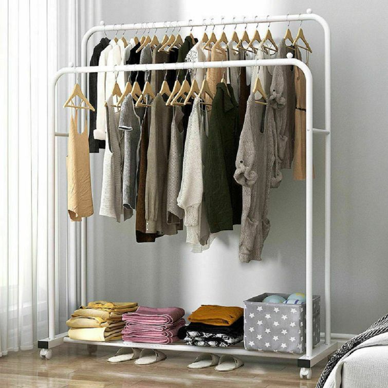 Rebrilliant Israfil 31.4" W Double Clothes Rail Rack Garment Hanging &  Reviews | Wayfair In Double Hanging Rail For Wardrobes (Gallery 15 of 20)