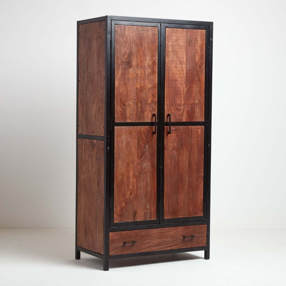 Reclaimed Wood Double Door Wardrobe Industrial Furniture Range With Industrial Style Wardrobes (View 5 of 20)